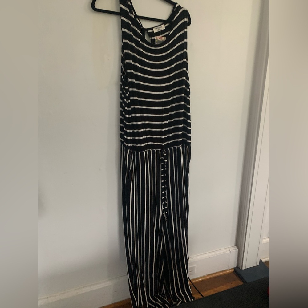 Zenana Outfitters Black and White Striped Jumpsuit